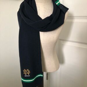 Vintage Notre Dame Embroidered Navy Scarf with Green and White Stripes